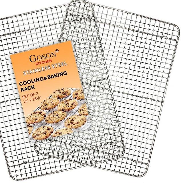 Goson Kitchen Stainless Steel Heavy Duty Metal Wire Cooling, Cooking, Baking Rack For Baking Sheet, Oven Safe up to 575F, Dishwasher Safe Rust Free | 12"x16"; SET OF 2