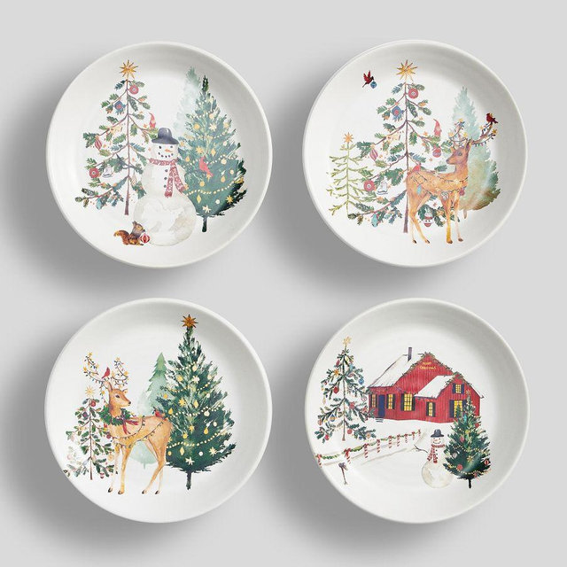 Christmas in the Country Salad Plates, Mixed Set of 4