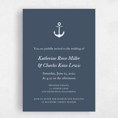 Blue Nautical Wedding Invitation - Providence Portrait