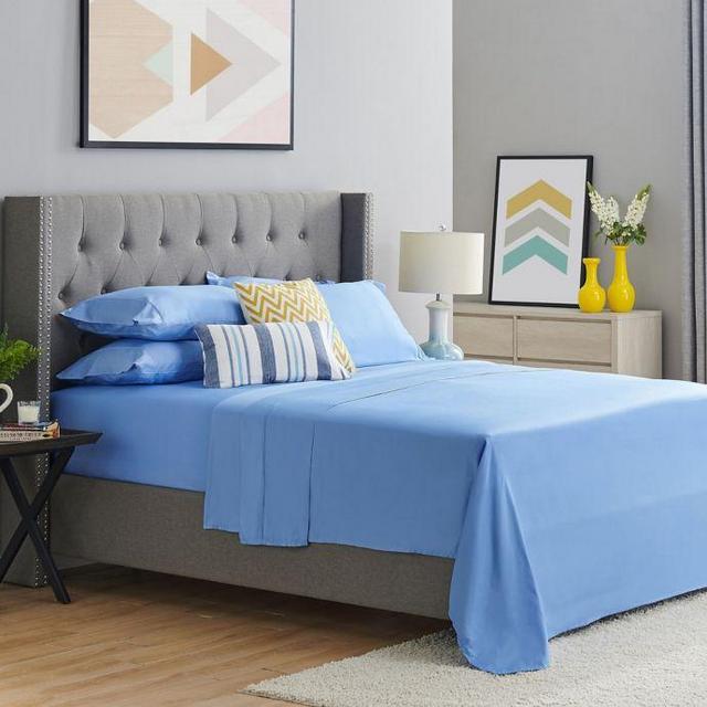 400-Thread-Count Organic Cotton Queen Sheet Set in Steel Blue