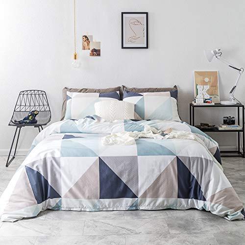 YuHeGuoJi 3 Pieces Duvet Cover Set 100% Cotton King Size Colorful Geometric Bedding Set 1 Triangle Pattern Duvet Cover with Zipper Ties 2 Pillowcases Hotel Quality Soft Lightweight Comfortable