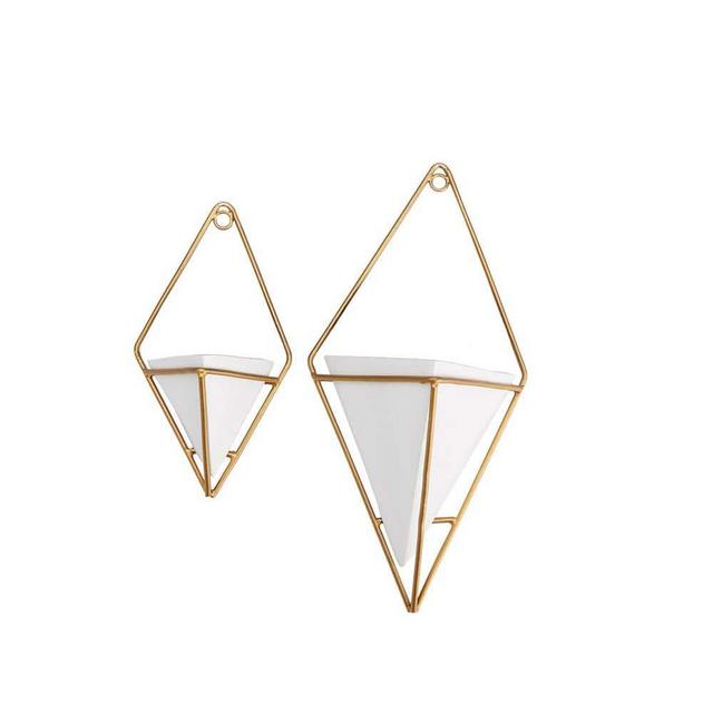 6 in. Dia Gold Metal and Ceramic Hanging Wall Planter (2-Pack)