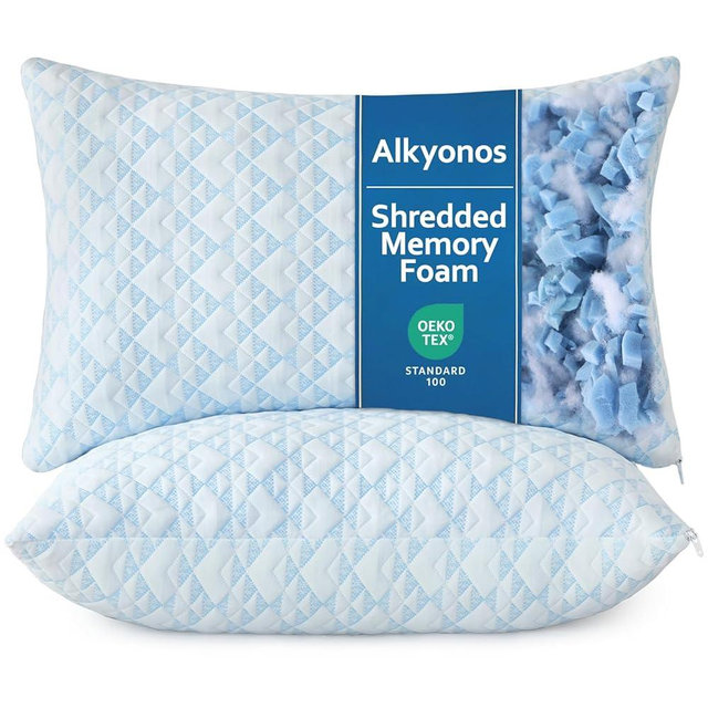 Alkyonos Shredded Memory Foam Pillows for Sleeping, Adjustable Firm Pillow for Side, Back and Stomach Sleepers, Very Soft ＆ Warm for Winter ＆ Spring, King Size Set of 2