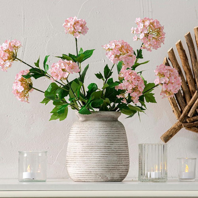 Ceramic Flower Vase, 7.48 Inch Rustic Farmhouse Decorative Vase Pottery Wide-Mouth Vases for Home Decor Table Entryway Mantel Bookshelf Living Room Bedroom Bathroom Kitchen - Rustic White