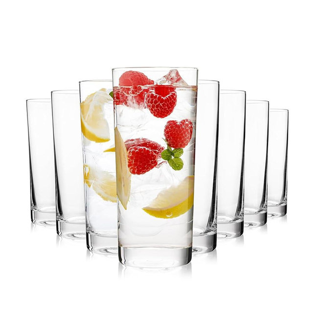OUWO Highball Glasses Set of 8, 16oz Tall Drinking Glasses, Water Glass for Kitchen, Tom Collins Glasses, Mojito Glass Cups, Cocktail Glasses for Bar Glassware