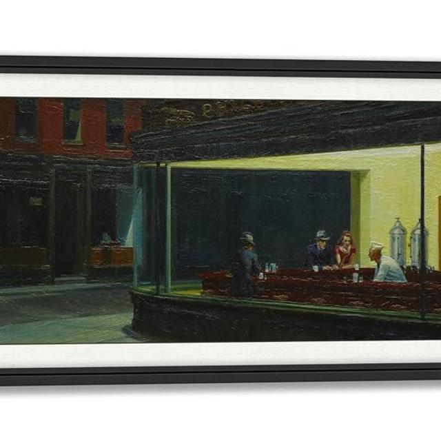 3D Print simulation hand painted texture on canvas painting Edward Hopper Classic Wall Art Nighthawks Diner Urban Streetscape Hand Made Ornate Framed Matted UNIQUE INNOVATION Patent pending