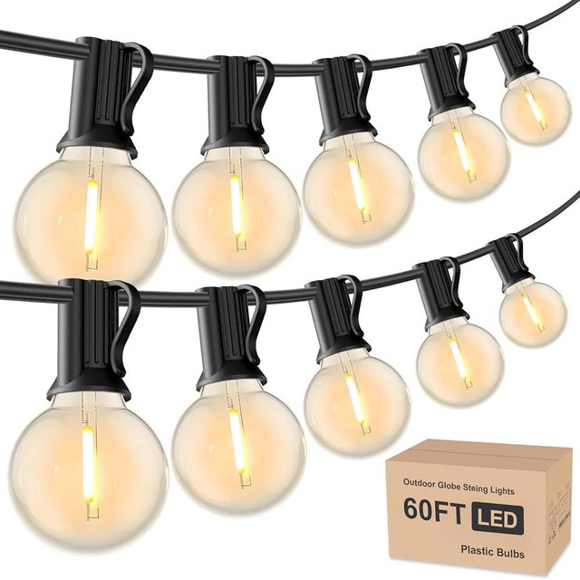 RTTY Outdoor String Lights 60ft, G40 Led Patio Globe Lights with 32pcs Plastic Bulbs,Shatterproof Waterproof Connectable Hanging for Porch Cafe Bistro Backyard Gazebo Balcony Deck Party