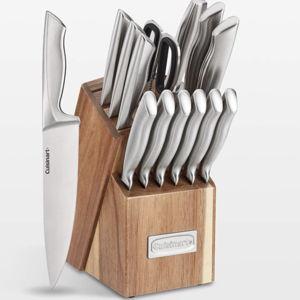 Cuisinart 15-Piece Stainless Steel Hollow-Handle Cutlery Block Set with Acacia Block | Crate & Barrel