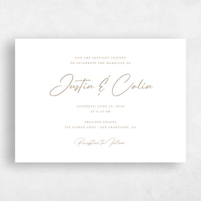 Metallic Bronze, Brown Wedding Invitation - Burke Landscape Letterpress