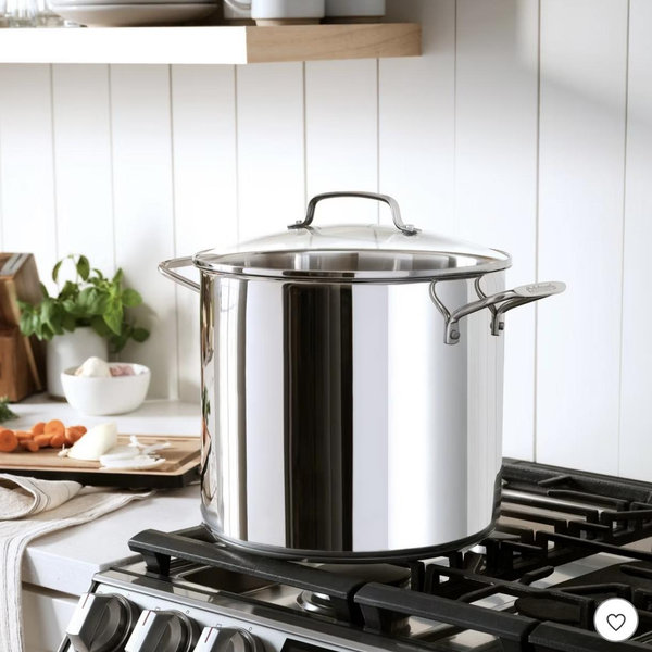 Cuisinart 16qt Stainless Steel Stock Pot with Cover Silver: Dishwasher & Oven-Safe, Tempered Glass Lid, Riveted Handle