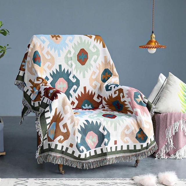 STACYPIK Boho Cotton Throws Blankets,Home Decor Hippie Blanket Reversible Colorful Woven Jacquard Tassels Fabric Large Couch Furniture Sofa Chair Decor Native Blanket(63" x 86", Red Blue Yellow)