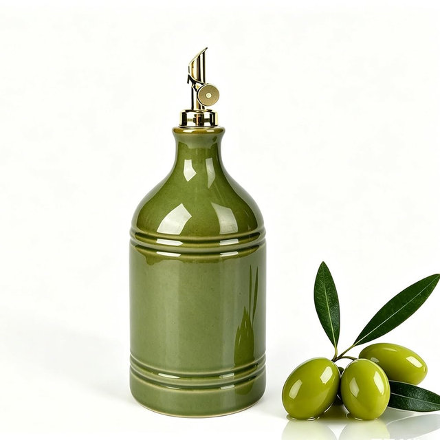MuyuRise Ceramic Olive Oil Dispenser Bottle for Kitchen with Gold Gravity Spout, Large Capacity 23.6oz/700ml Oil Container, Suitable for Storage Olive Oil, Vinegar, Soy Sauce, Lemon Juice