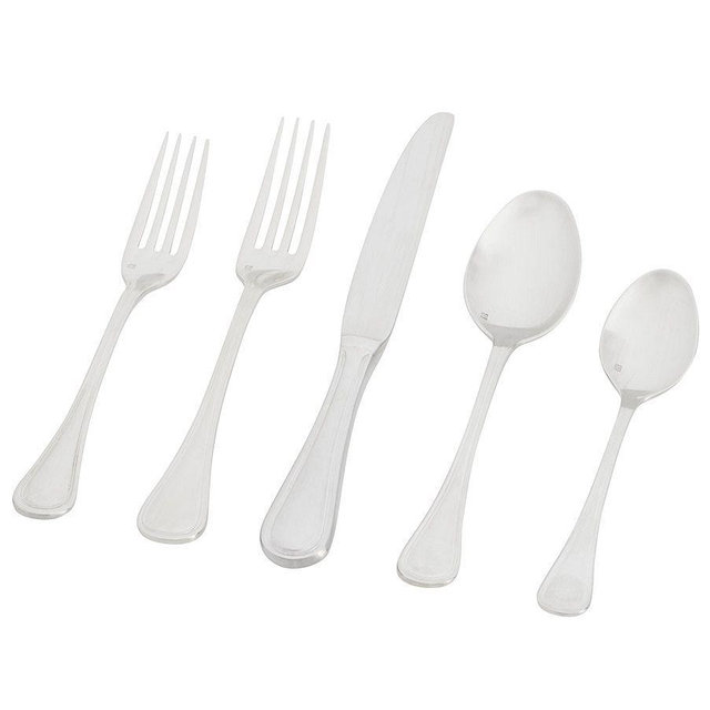 Fortessa Katherine Stainless Steel Flatware, 42-Piece, Mirror Finish