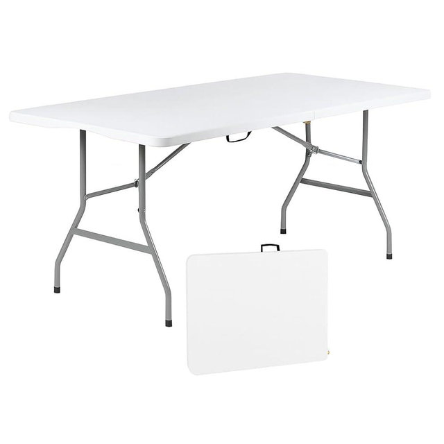 +gardenlife - Folding Table 6ft | Heavy Duty Plastic Event Table with Carrying Handle | No Assembly Required | Portable with Side Lock | Powder-Coated Steel Legs, White, Plastic
