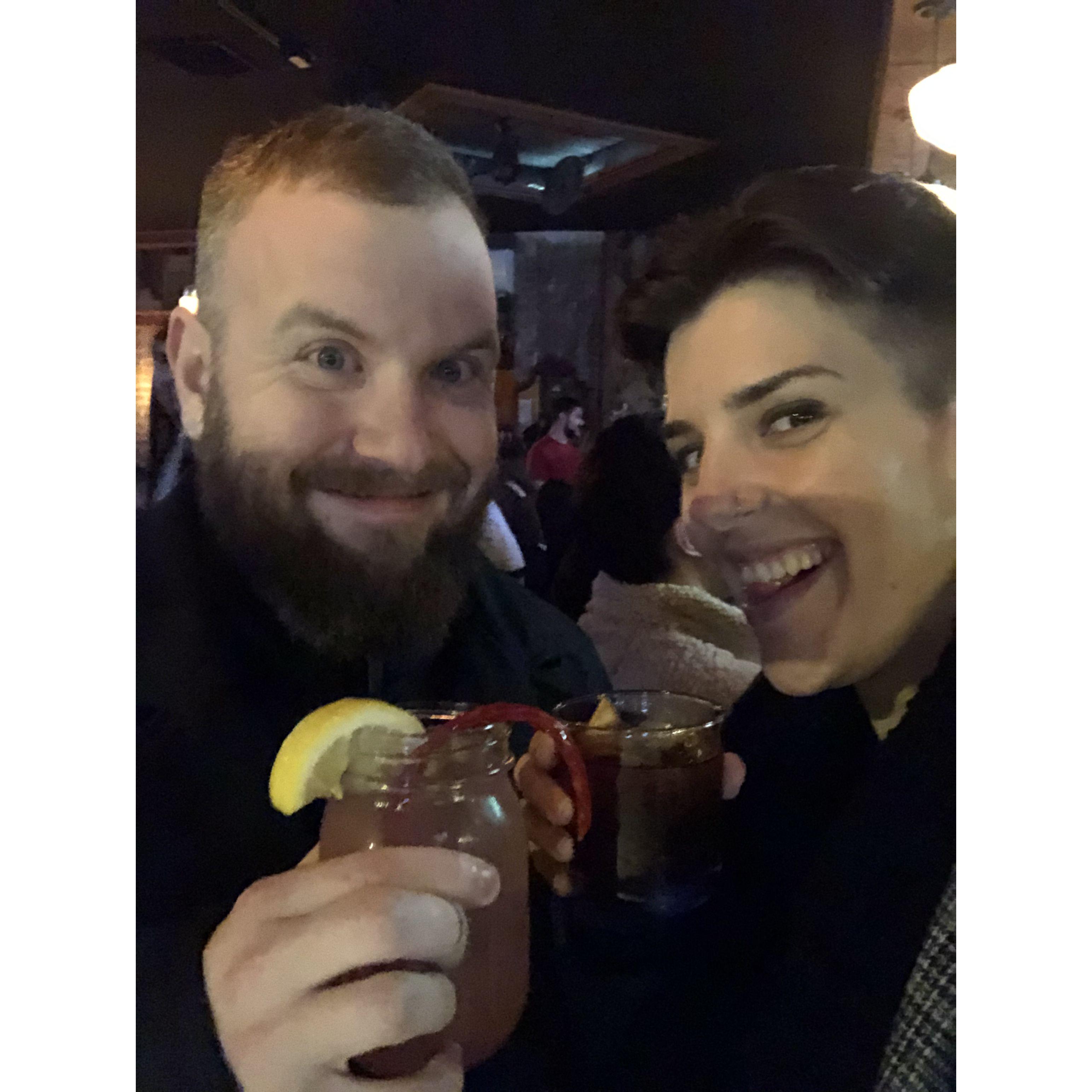 Our first time bar hopping pre-pandemic. Why yes, that is at Twizzler sticking out of Will’s drink (says a lot about what he likes to drink).