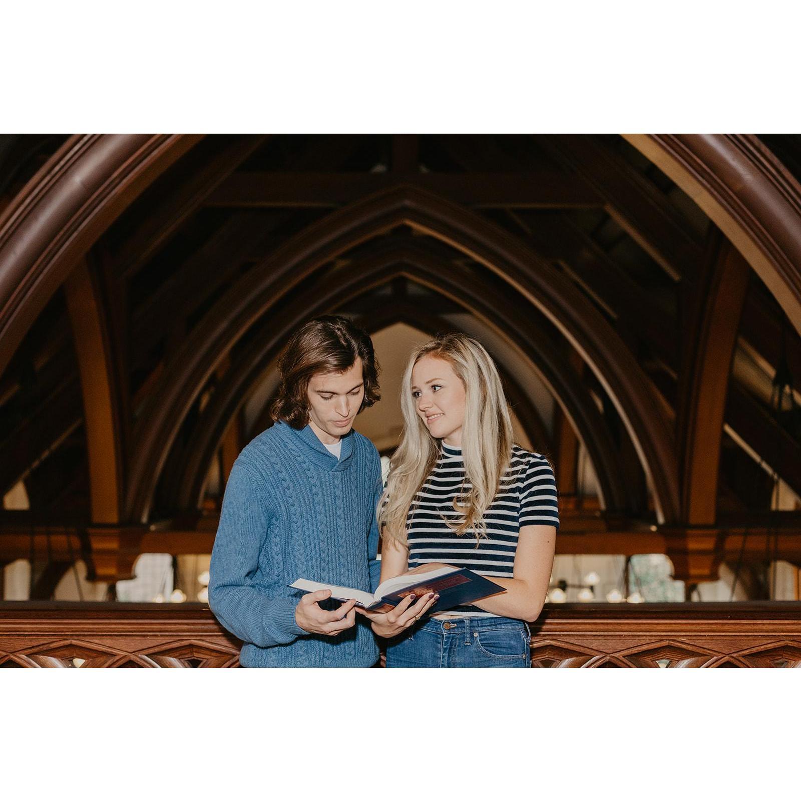 One of our engagement photos taken in the WashU Law Library!