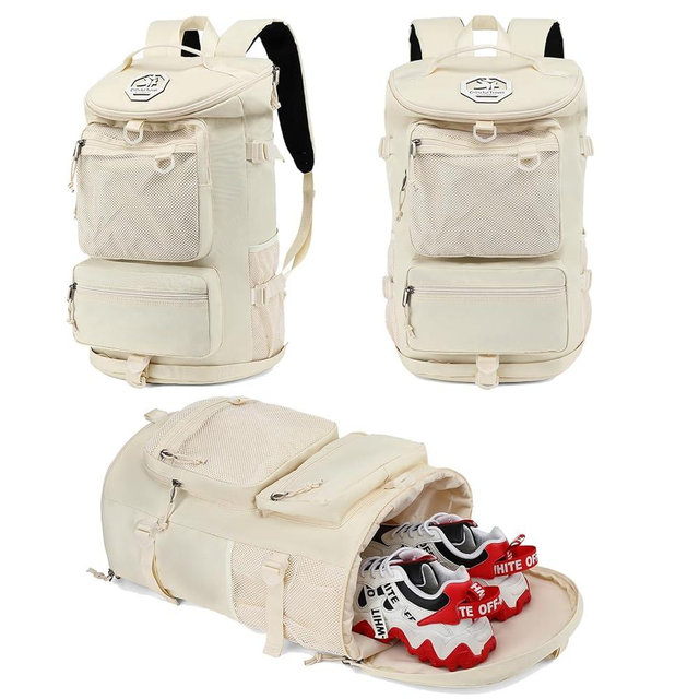 Solid color gym duffel bag backpack, wrestling bag,with shoe compartment, 4 kinds of back method waterproof travel sports walking laptop Lightweight（B-Sea Salt White）