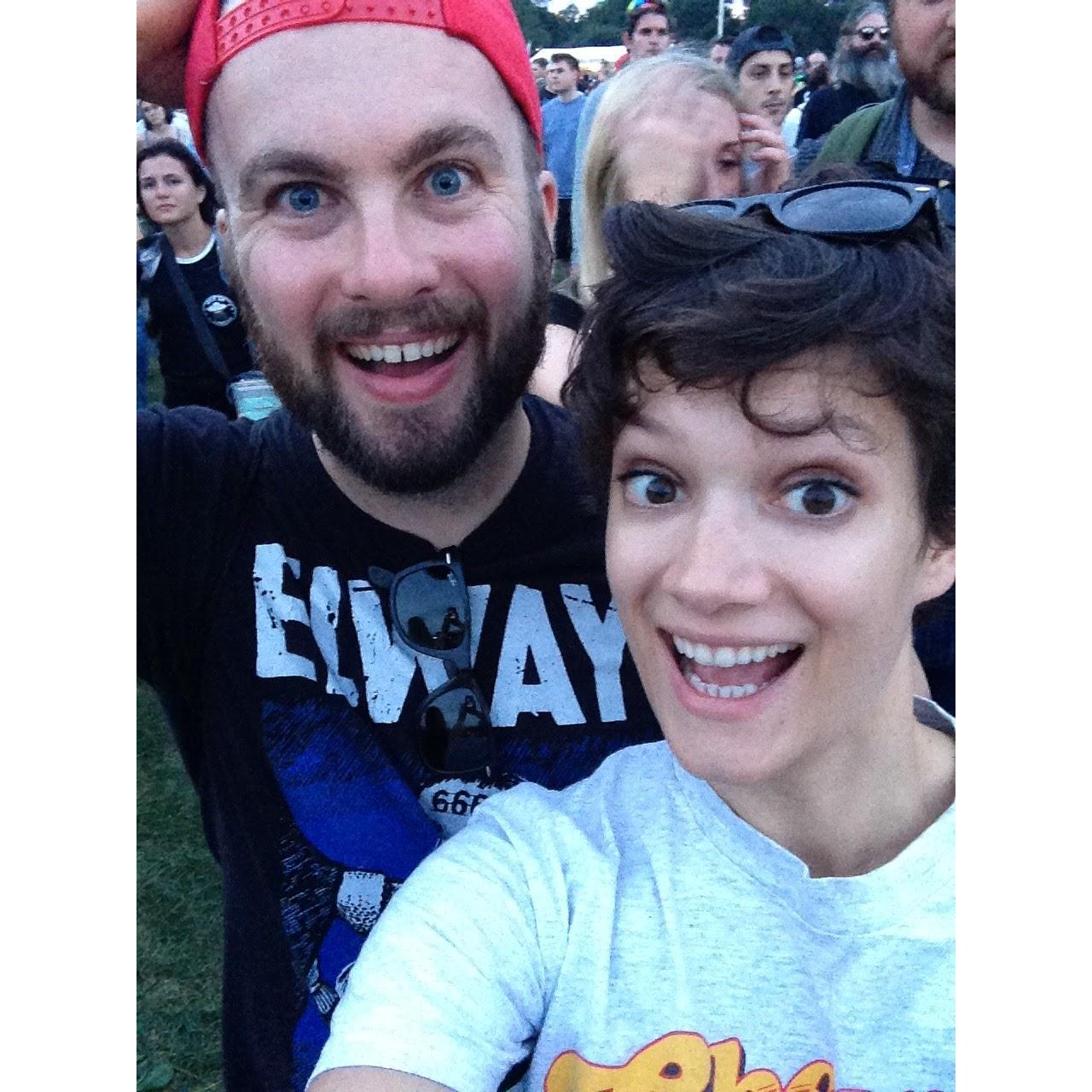 Standing in a hot field with no shade and thousands of other people to see LCD Soundsytem in 2017.