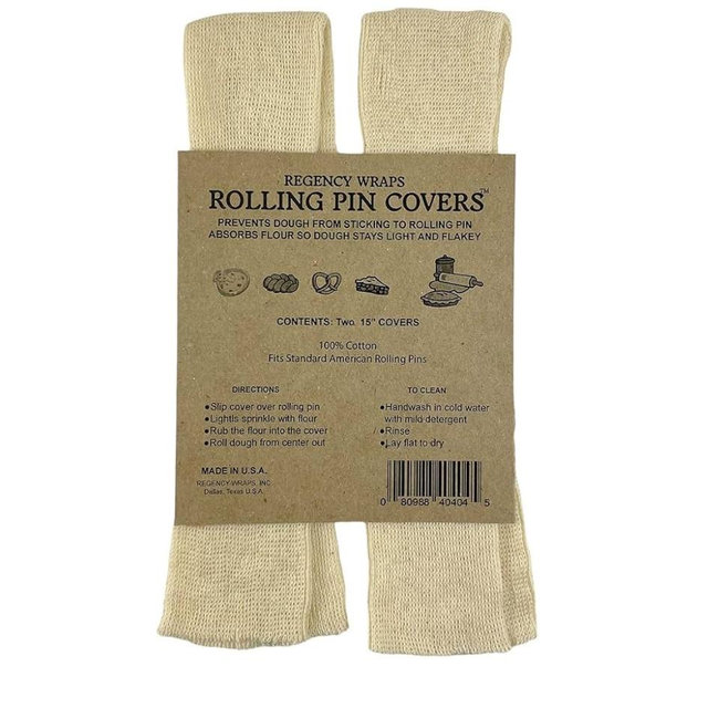Regency Wraps Rolling Pin Cover for Non-Stick Dough Rolling, 100% Cotton Absorbs Excess Flour So Pastries Come out Light and Flakey, 15" Pack of 2