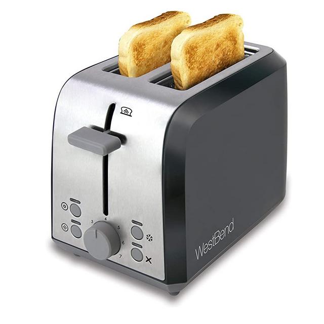 West Bend 78823 Extra Wide Slot Toaster with Bagel Settings Ultimate Toast Lift and Removable Crumb Tray, 2-Slice, Silver