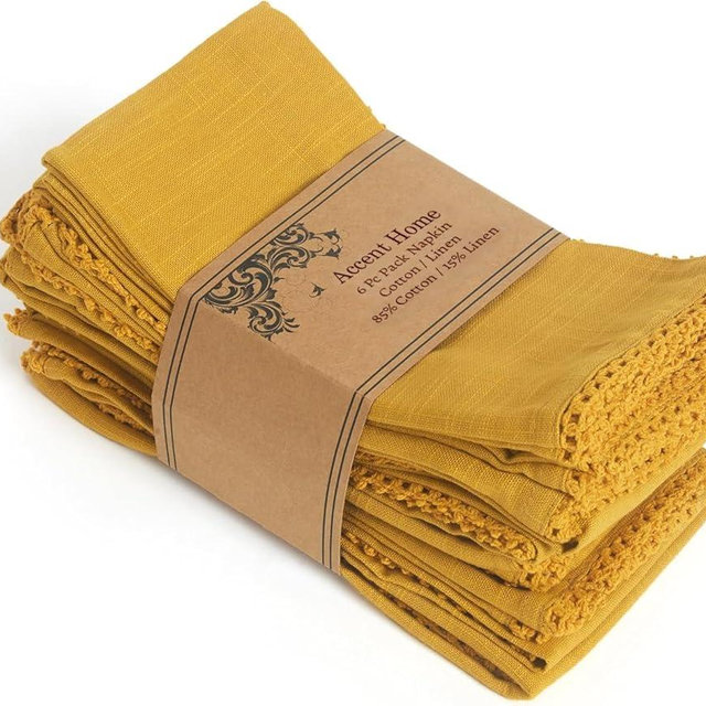 ACCENTHOME Mustard Cloth Napkins Set of 6 18x18 inch Cotton Dinner Napkins - Washable Soft Premium Hotel Quality Reusable Napkins Perfect Table Napkins for Family Dinners, Weddings & Everyday Use