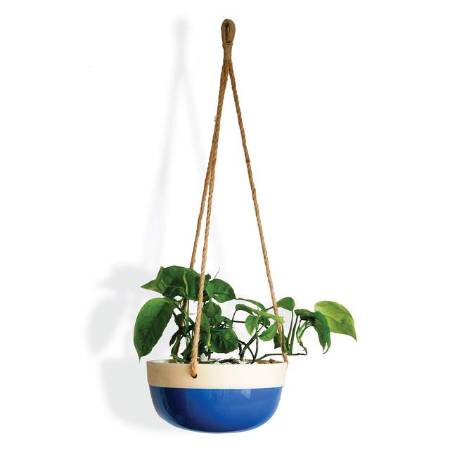 Carlton Lane Bonn - Ceramic Plant Hangers - Hanging Pots for Plants - Large 9.8 x 9.8 x 4.7-Inch Hanging Planters for Indoor and Outdoor Flowers - Anti-Rope Rot Design with Drainage Holes - Blue