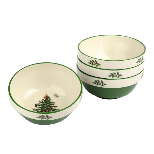Spode Christmas Tree Collection Stacking Bowls, 5.5-Inch Ceramic Holiday Dinnerware - Set of 4 Bowls, Microwave, Dishwasher, and Freezer Safe