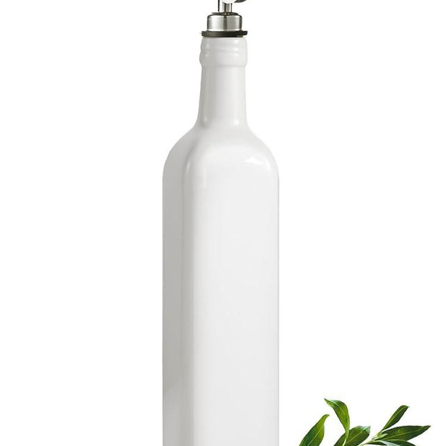 getstar 18 oz Olive Oil Dispenser Bottle for Kitchen, Ceramic Oil Bottle with Automatic Stainless Steel Pourer (White)