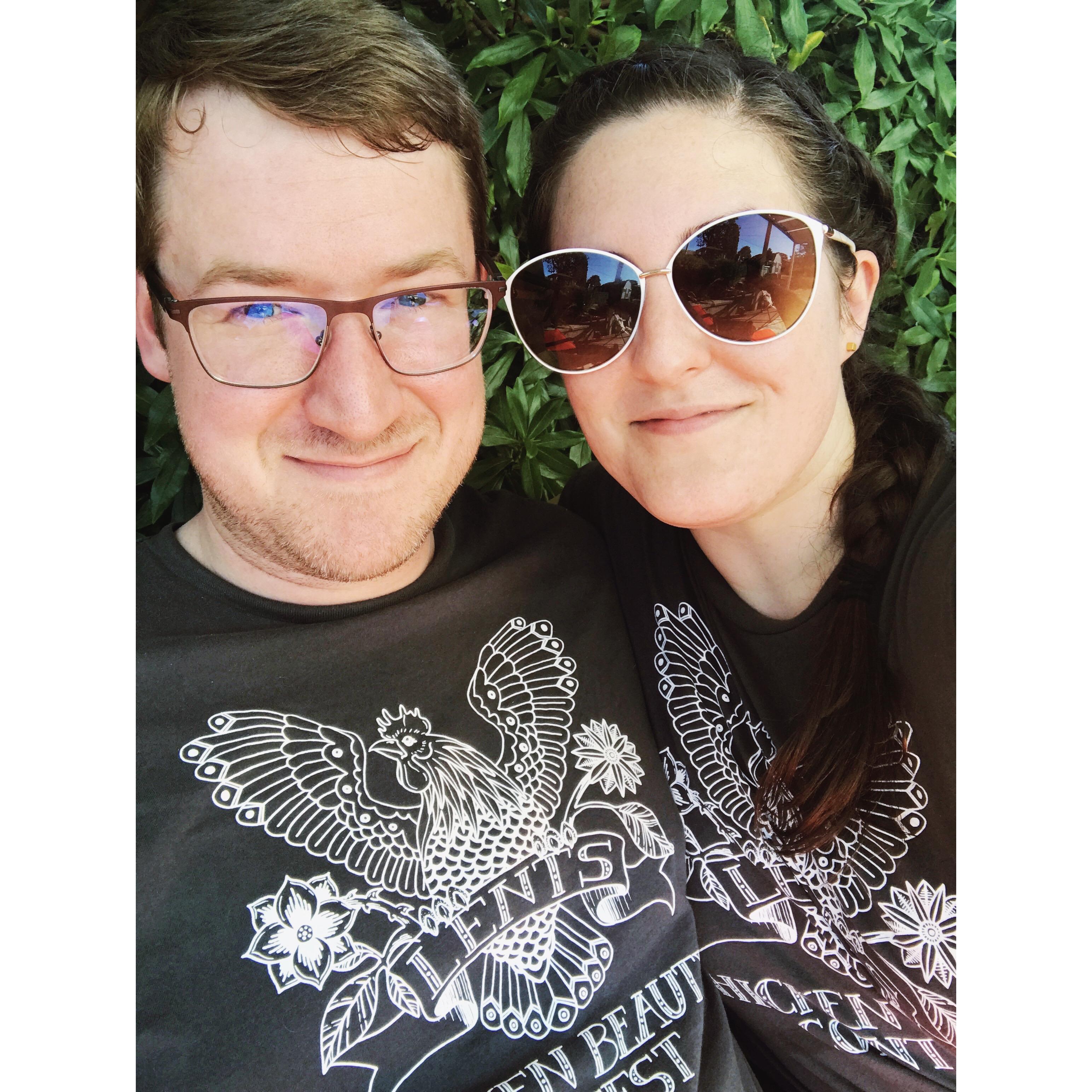 Being super cool wearing matching t-shirts