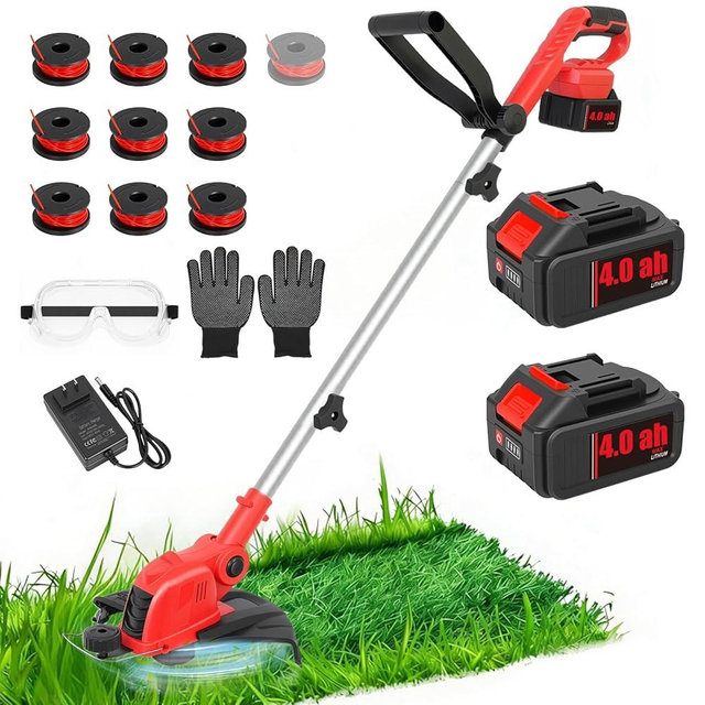 21V Electric Weed Wacker & Lawn Edger, Cordless Weed Eater with 2x4.0Ah Battery Powered, 12" Auto Line Feed String Trimmer with 10 Pcs Spools and Fast Charger, Lightweight Edger Lawn Tool for Yard