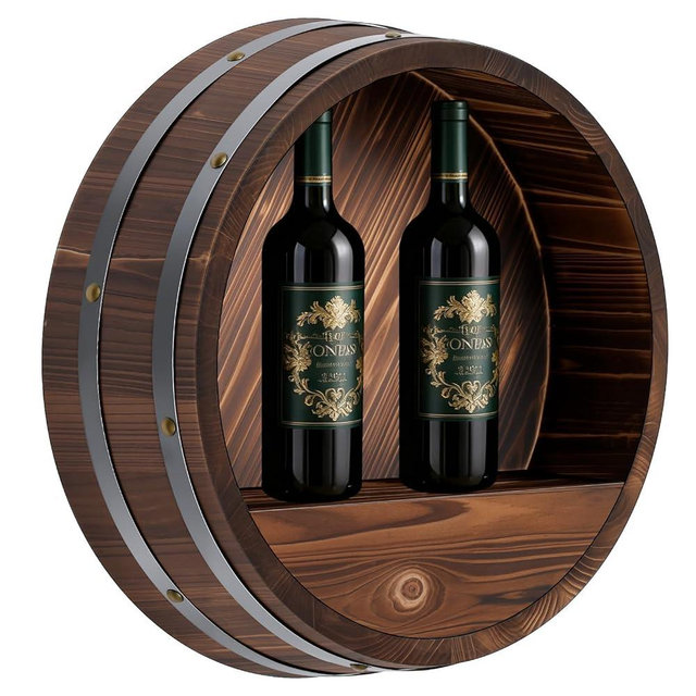 Colingmill 17.7 x 5.9 in Whiskey Barrel Shelf Rustic Wall Mounted Bourbon Wooden Floating Hand Wine Rack Oak Barrel Wine Bottle Holder Display Stand Vintage Bar Home Decor(Dark Brown)