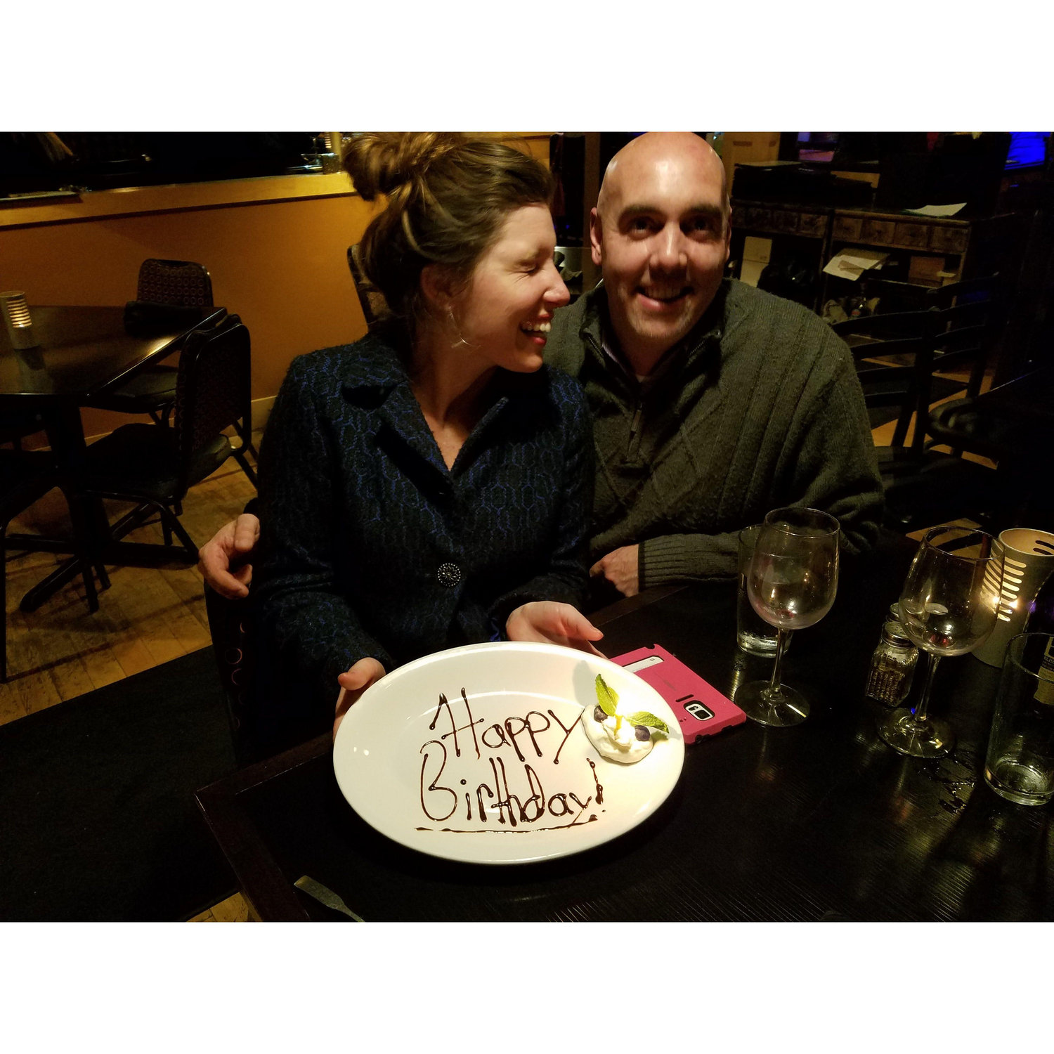 Our first birthday celebration as a couple! Tom accidentally knocked out the power that night, so we headed out for a dinner date to celebrate instead.