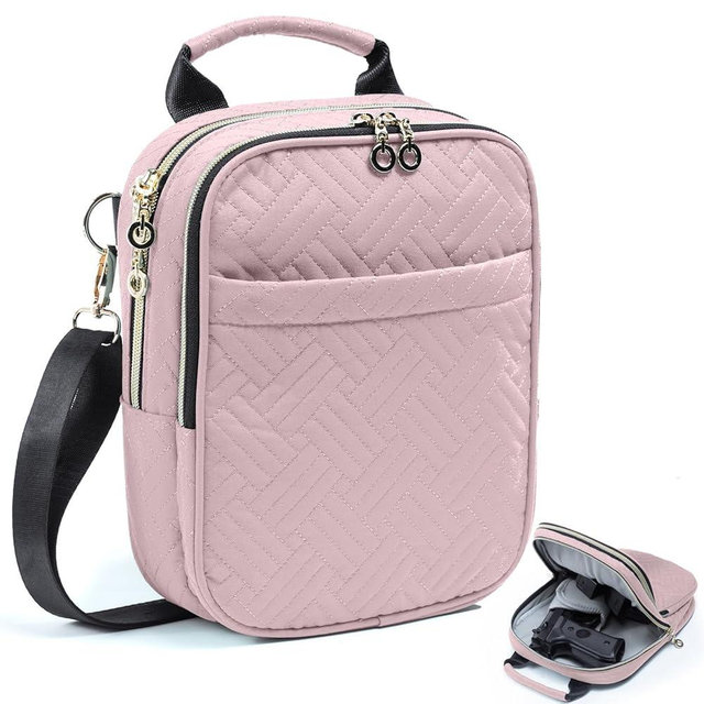 VIGEGARI Soft Pistol Case, Gun Bag for Women, CCW Pistol Bag, Crossbody Gun Bag, Concealed Carry Gun Pouch, Small Tactical Range Bag, Gun Case with Shoulder Strap (Pink)