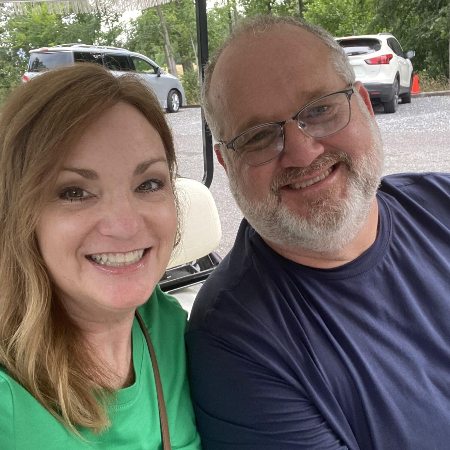 Not  golfing but our first golf cart ride!
