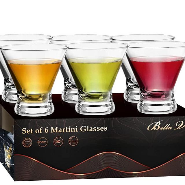 Set of 6 Martini Glasses, Exquisite Stemless Martini Glass, Short Cocktail Glasses, Cosmopolitan Glasses, Margarita, Whiskey, Gin, Tequila, Scotch, Bourbon, Bar Drinking Glasses Goblet Gift Set - 8 oz