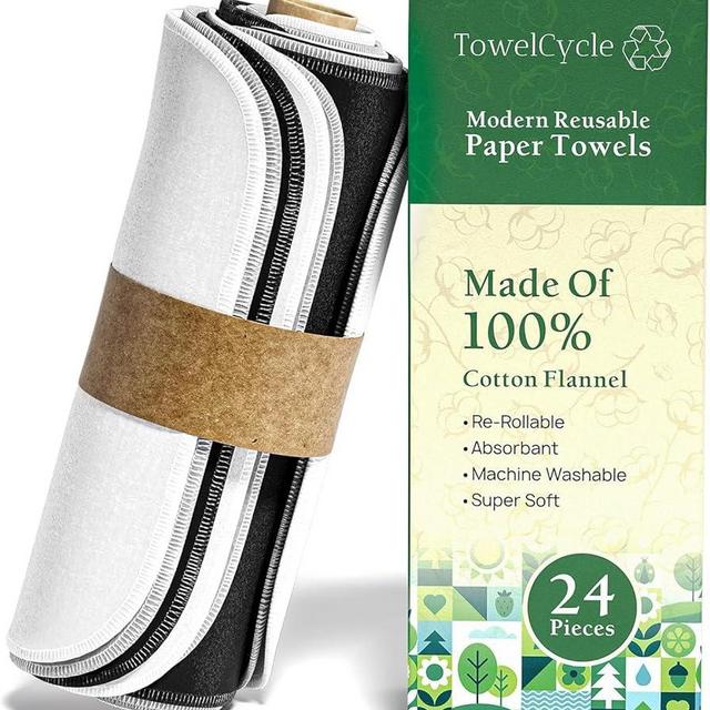 TOWELCYCLE Reusable Paper Towels (24 pack) - 100% Cotton Hand Towels for Kitchen - Zero Waste Cleaning Cloths - Washable Paper Towels - Reusable Napkins Paper Towel Alternative - Eco Friendly Gifts