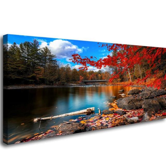 DZL Art S72650 Nature Wall Art Canvas Artwork Lake Mountain Red Maple Leaf National Park Nature Pictures for Living Room Bedroom Office Wall Decor Home Decoration