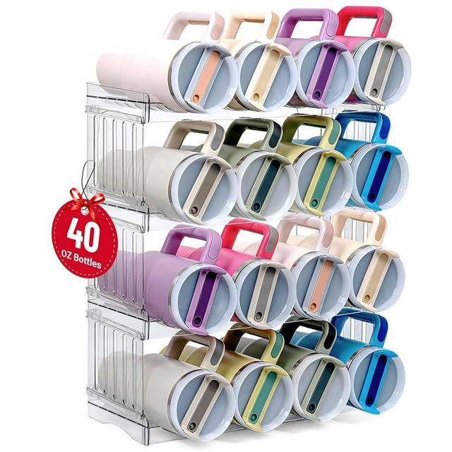 Bobomoment Water Bottle Organizer for Stanley Cup, Kitchen Organizers and Storage for Owala Stanley Cup Accessories, Stackable Cup Water Bottle Organization and Storage for Cabinet (16-Large bottles)