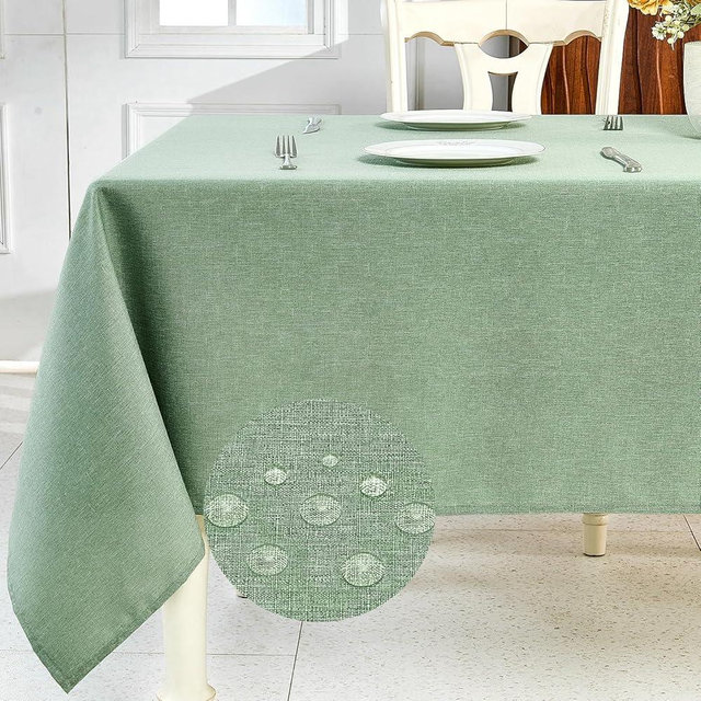 IVAPUPU Textured Linen Table Cloth for Rectangle Tables - Sage Green Tablecloths Rectangular Waterproof Wrinkle Free Wipeable Dining Table Cover for Spring Easter Decor Wedding Birthday, 52 x 70 Inch