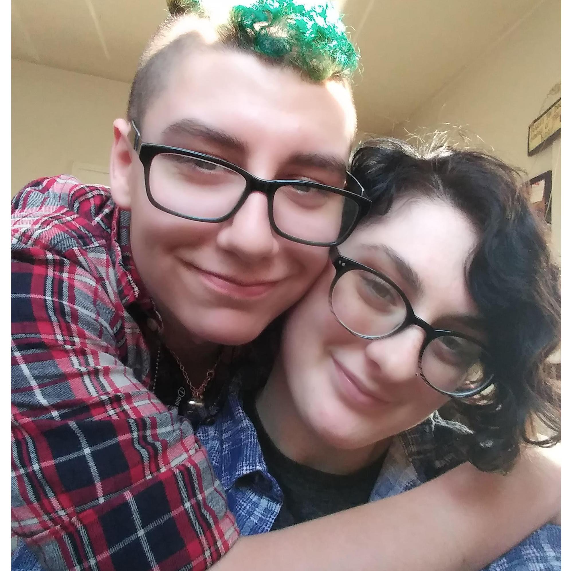 An early photo of us from when he let me dye his hair & give him a mohawk.