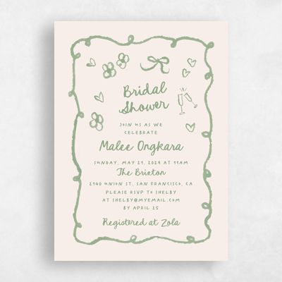 Pale Jade, Green Wedding Wedding Shower Invitation - Lalasa Portrait