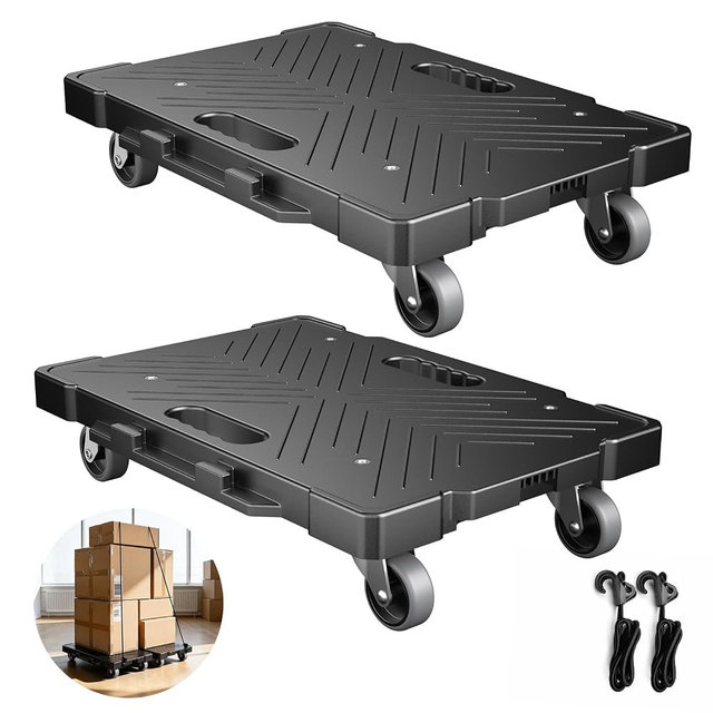 Kavlium 2 Pack Furniture Dolly, 16.9"x11.7" Heavy Duty Moving Dolly with 4 Wheels, Non-Slip Textured Surface for Moving Boxes Appliances, Max Load 500 lbs, Black