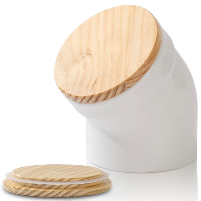 TreaHome Salt Cellar with Lid, Modern Ceramic Salt Pig, Salt Containers for Countertop, Sugar Container, Sugar Jar, Easy Access, Dishwasher Safe (White)