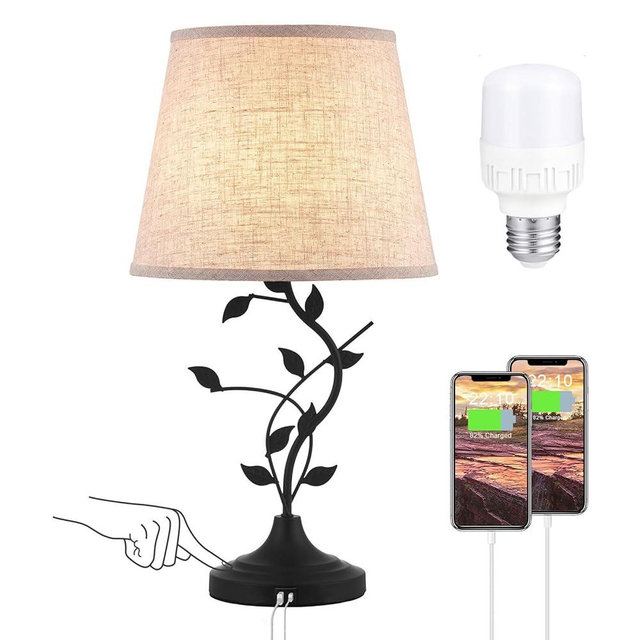 Kakanuo USB Touch Table Lamp Bedside Lamp with USB C Charging Ports for Living Room, Beige 3 Way Dimmable Traditional Nightstand Lamp Retro Table Lamp for Bedroom and Office (LED Bulb Included)