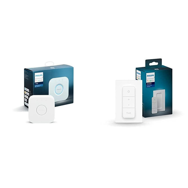 Philips Hue Smart Hub, White Ambiance, Hue Hub & Smart Dimmer Switch and Remote, Installation-Free, Smart Home, Exclusively for Philips Hue Smart Lights (2021 Version), White (562777)