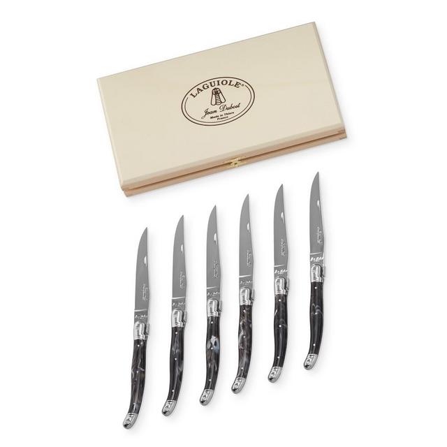 Dubost Laguiole Black Faux Horn Steak Knives, Set of 6