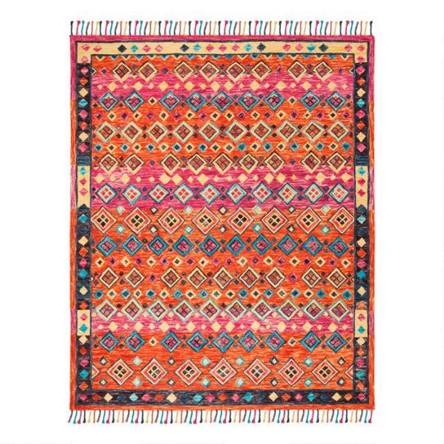 5x8 Orange And Pink Geo Wool Gillian Area Rug