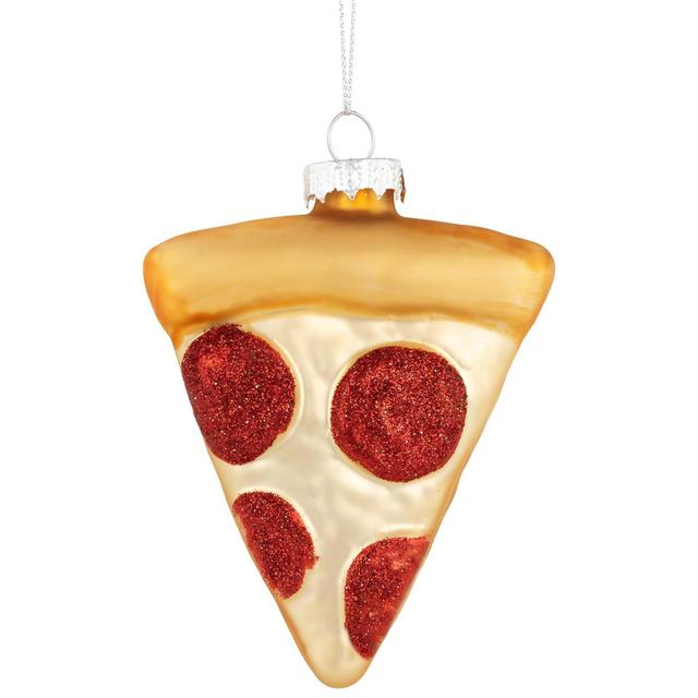 Northlight 4.25" Cheese and Pepperoni Pizza Slice Glass Christmas Ornament