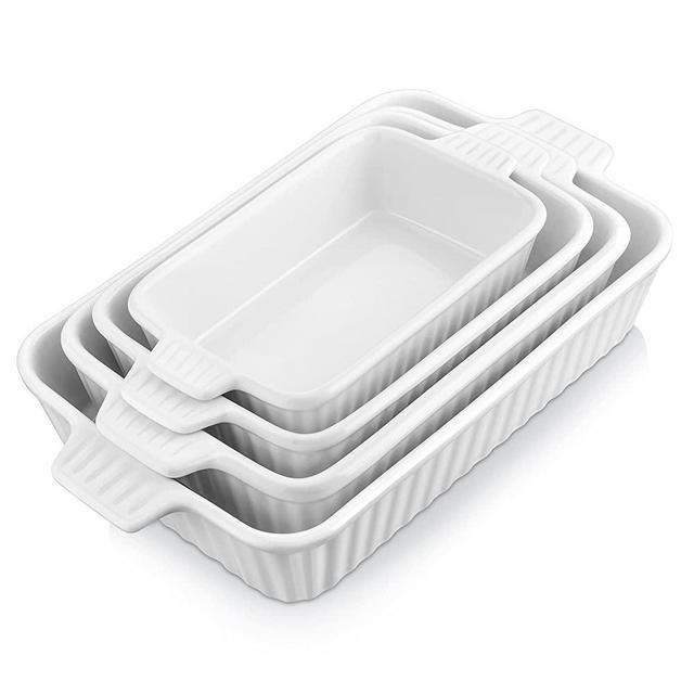 Bakeware Set of 4, MALACASA Porcelain Baking Pans Set for Oven, Casserole Dish, Ceramic Rectangular Baking Dish Lasagna Pans for Cooking Cake Pie Dinner Kitchen, White (9.5"/11.25"/12.75"/14.5")