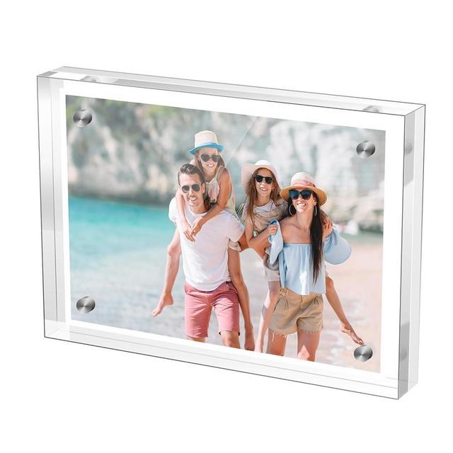 M-sorflly 5×7 Inches Acrylic Picture Frame，Clear Magnetic Picture Frame for Wedding，Double Sided Frameless Photo Frame for Desktop Free Standing， Display Stand Picture Frame